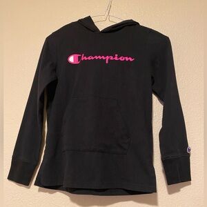 Champion Kids Black Hoodie with Pink Logo